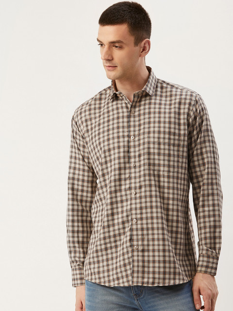 

Shaftesbury London Men Beige & Black Slim Fit Checked Casual Shirt