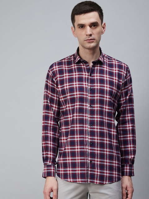 

Shaftesbury London Men Navy & Red Oxford Weave Checked Eco-Friendly Casual Shirt, Navy blue