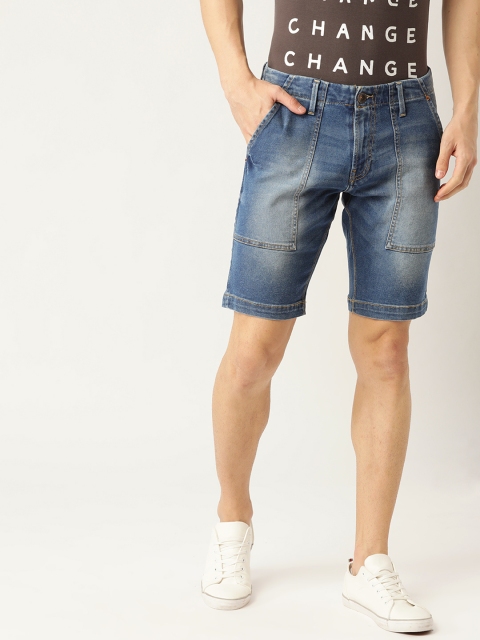 

United Colors of Benetton Men Blue Washed Slim Fit Denim Shorts