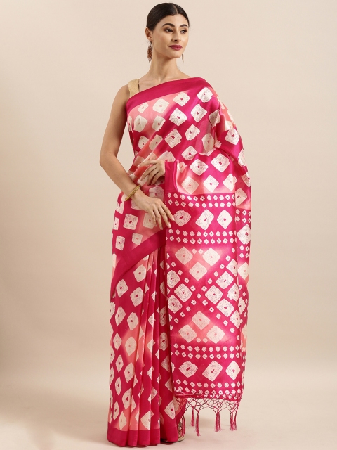 

KALINI Pink & Off-White Art Silk Printed Mysore Silk Saree
