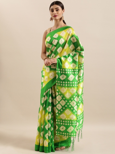 

KALINI Green & Yellow Art Silk Printed Mysore Silk Saree