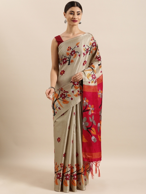 

KALINI Beige & Red Art Silk Printed Khadi Saree