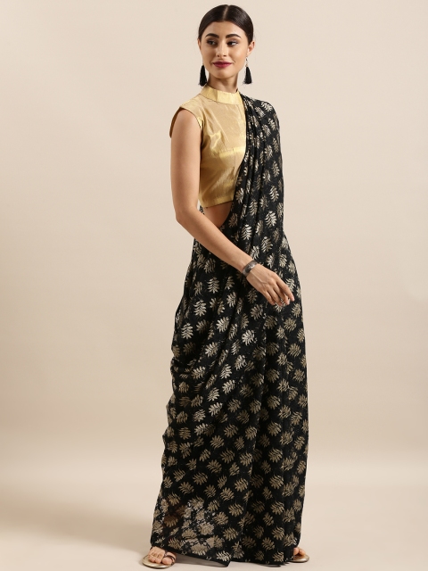 

KALINI Black & Golden Lace Woven Design Net Lace Saree