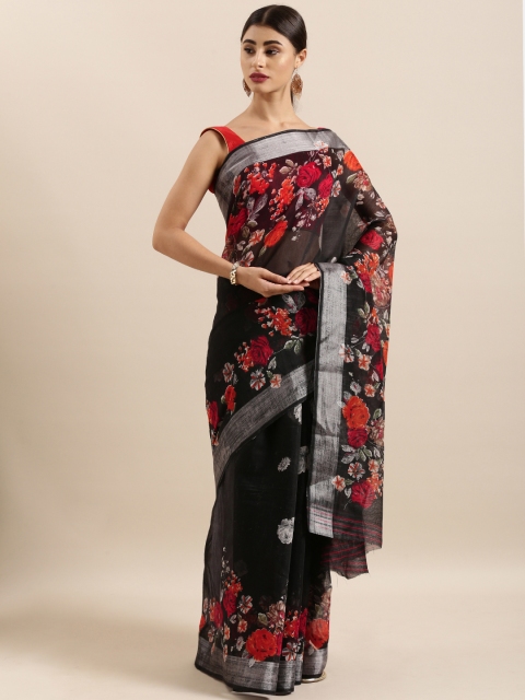 

KALINI Black & Red Art Silk Printed Mysore Silk Saree