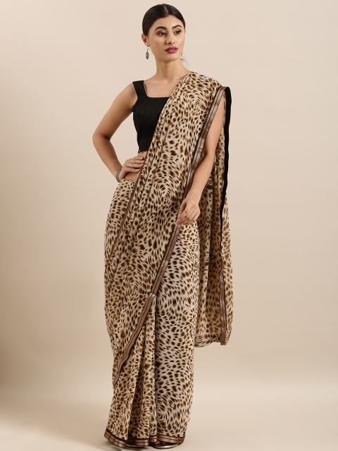 

KALINI Beige & Brown Poly Georgette Printed Saree