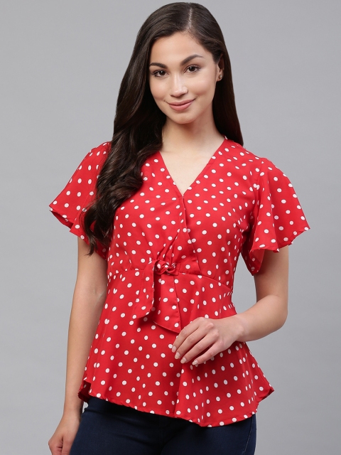 

SIRIKIT Women Red & White Polka Dot Print Wrap Top