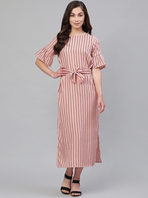 

SIRIKIT Women Peach-Coloured & Black Striped Maxi Dress