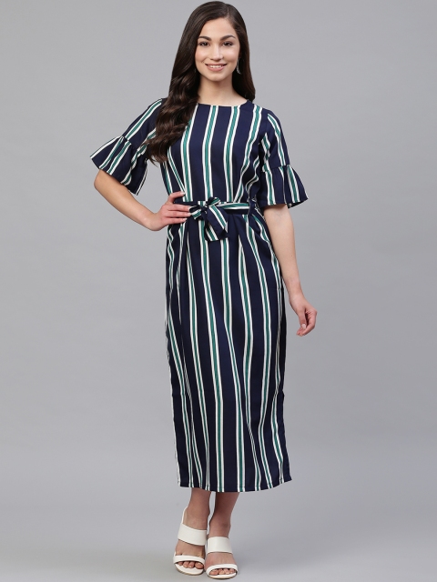 

SIRIKIT Women Navy Blue & White Striped Maxi Dress