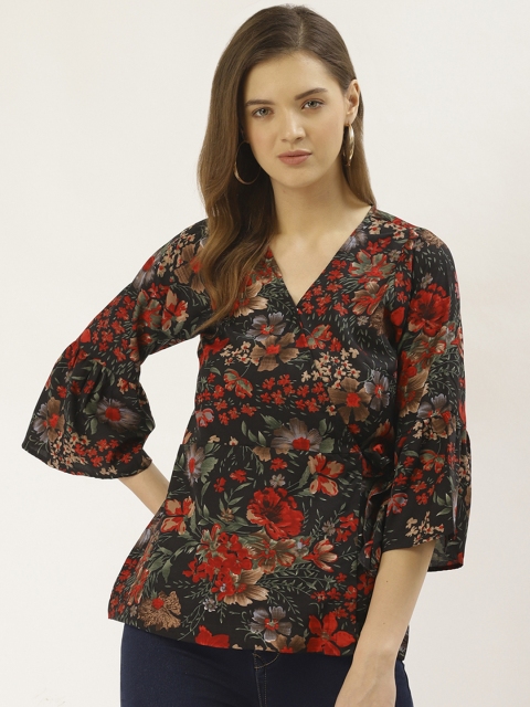 

SIRIKIT Women Black & Red Floral Print Layered Wrap Top