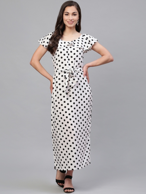 

SIRIKIT Women White & Black Polka Dot Printed Maxi Dress