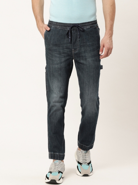 

United Colors of Benetton Men Navy Blue Slim Tapered Fit Faded Denim Joggers