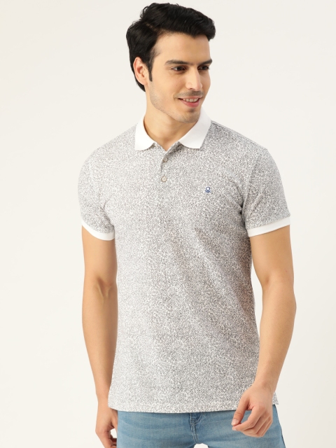 

United Colors of Benetton Men White & Navy Printed Polo Collar T-shirt