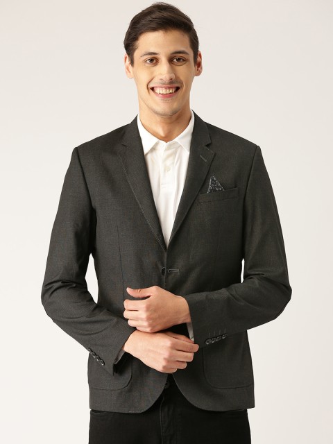 

United Colors of Benetton Men Charcoal Grey Slim Fit Checked Single-Breasted Casual Blazer