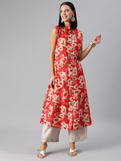 

Bollywood Vogue Women Red & Beige Printed Made To Measure A-Line Kurta