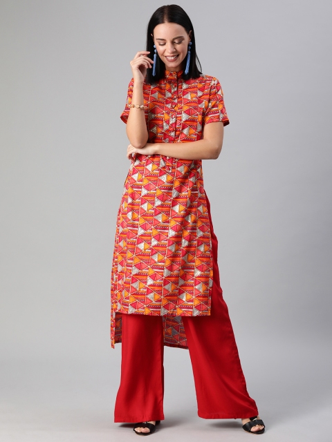 

EthnoVogue Women Red & Orange Made to Measure Printed Kurta with Palazzos
