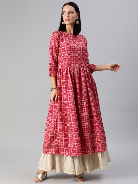 

EthnoVogue Women Pink & Beige Printed A-Line Kurta