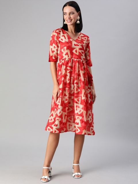 

EthnoVogue Women Red & Off-White Printed Made to Measure Wrap Dress with Tie-Ups