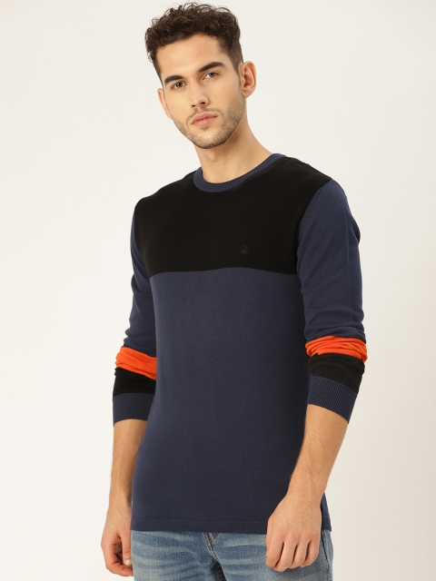 

United Colors of Benetton Men Navy & Black Colourblocked Pullover, Navy blue