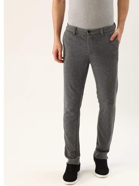

United Colors of Benetton Men Charcoal Grey Knitted Slim Fit Self Design Regular Trousers