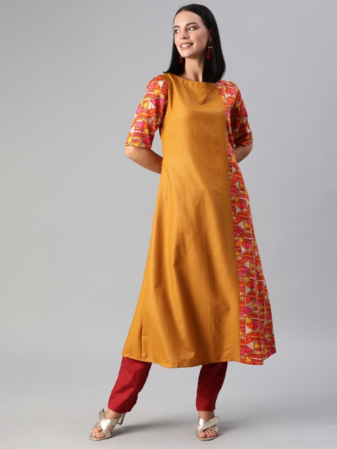 

EthnoVogue Women Mustard Yellow Printed A-Line Kurta