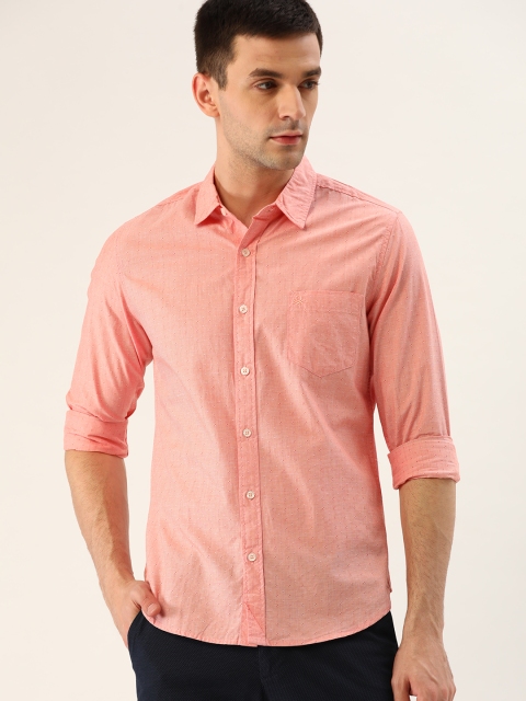 

United Colors of Benetton Men Peach-Coloured Slim Fit Self Design Casual Shirt