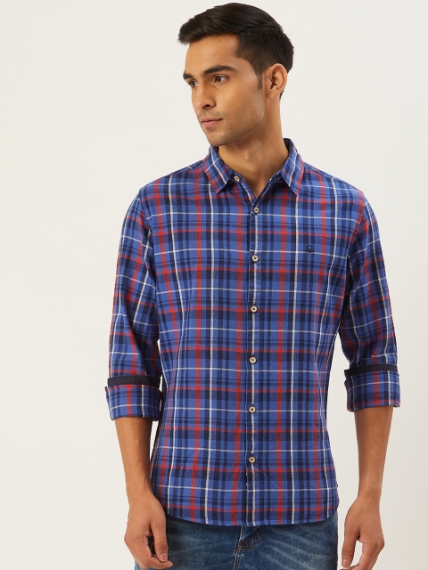 

United Colors of Benetton Men Blue & Red Slim Fit Checked Casual Shirt