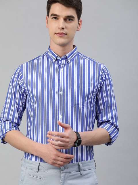 

TrueModa Men Blue & White Slim Fit Striped Smart Casual Shirt