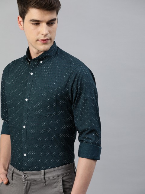 

TrueModa Men Teal Green & White Slim Fit Printed Smart Casual Shirt