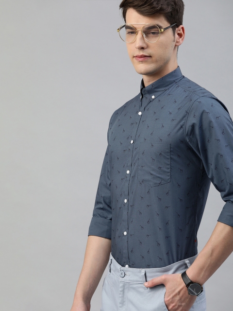 

TrueModa Men Grey & Navy Blue Slim Fit Printed Smart Casual Shirt