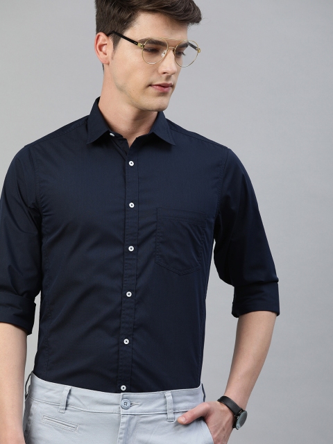 

TrueModa Men Navy Blue Slim Fit Self Design Smart Casual Shirt