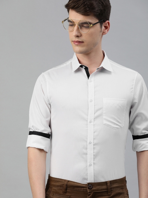 

TrueModa Men White Slim Fit Self-Striped Smart Casual Shirt