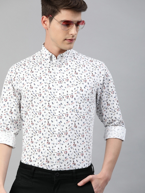 

TrueModa Men White & Blue Slim Fit Printed Smart Casual Shirt
