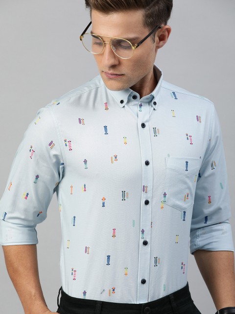 

TrueModa Men Blue Slim Fit Printed Smart Casual Shirt
