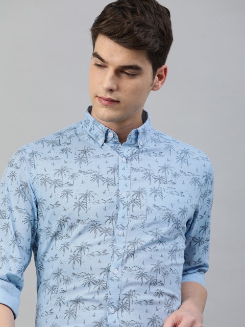 

TrueModa Men Blue Slim Fit Tropical Printed Smart Casual Shirt