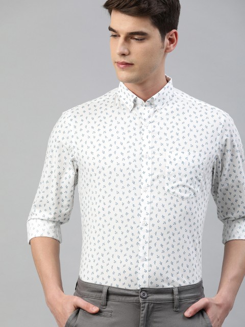 

TrueModa Men White & Blue Slim Fit Floral Printed Smart Casual Shirt