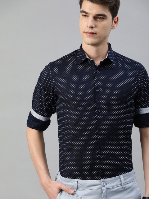 

TrueModa Men Navy Blue & White Slim Fit Printed Smart Casual Shirt