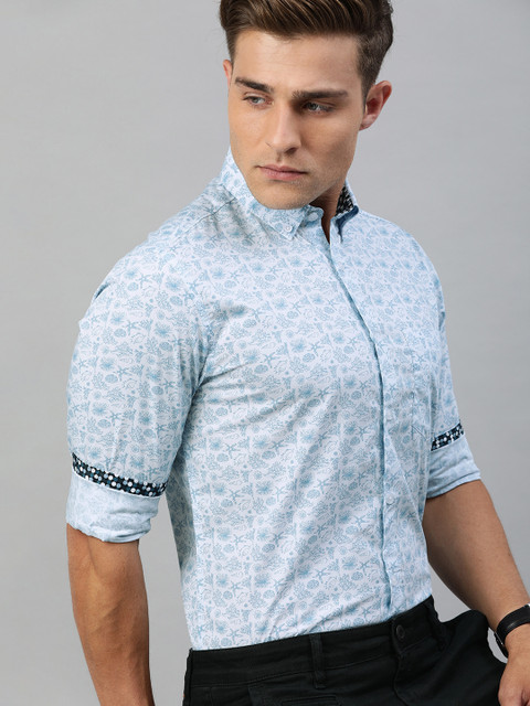 

TrueModa Men Blue & White Slim Fit Printed Smart Casual Shirt