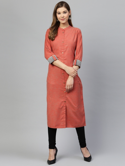 

Silai Bunai Women Rust Brown & Grey Woven Design Straight Kurta