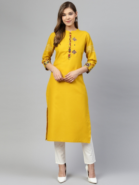 

Silai Bunai Women Mustard Yellow Solid Straight Kurta