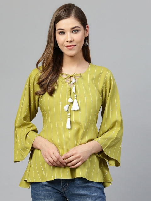 

Silai Bunai Women Green & White Striped A-Line Top