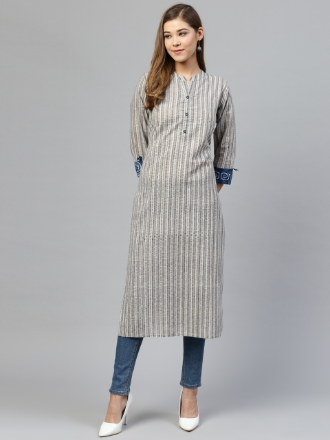 

Silai Bunai Women Grey & Off-White Printed Straight Kurta