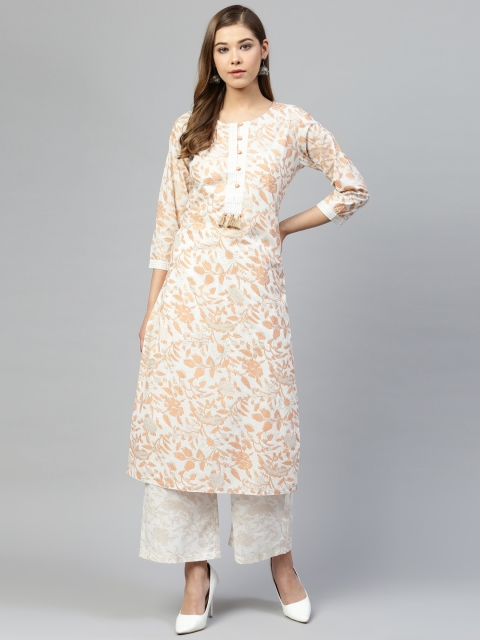 

Silai Bunai Women Off-White & Peach-Coloured Printed Kurta with Palazzos