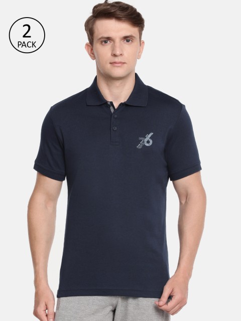 

Jockey Men Pack of 2 Navy Blue Solid Polo Collar T-shirts