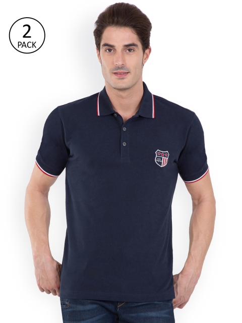 

Jockey Men Pack of 2 Navy Blue Solid Polo Collar T-shirts