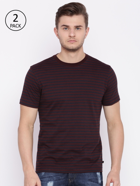 

Jockey Men Pack of 2 Burgundy & Navy Striped Round Neck T-shirts