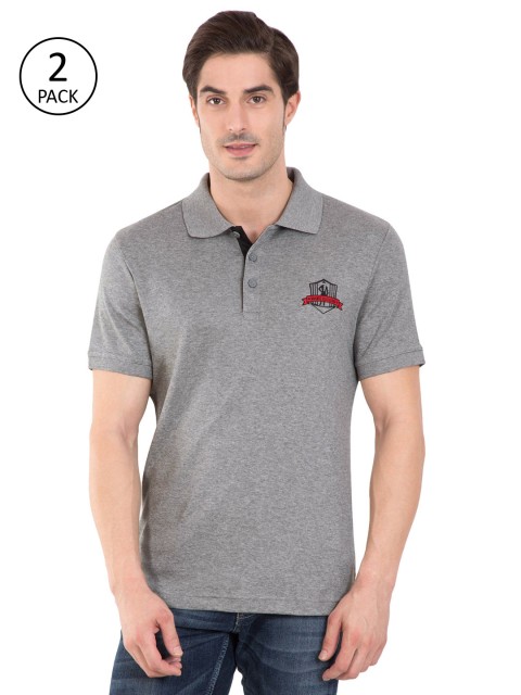 

Jockey Men Pack of 2 Grey Melange Solid Polo Collar T-shirts