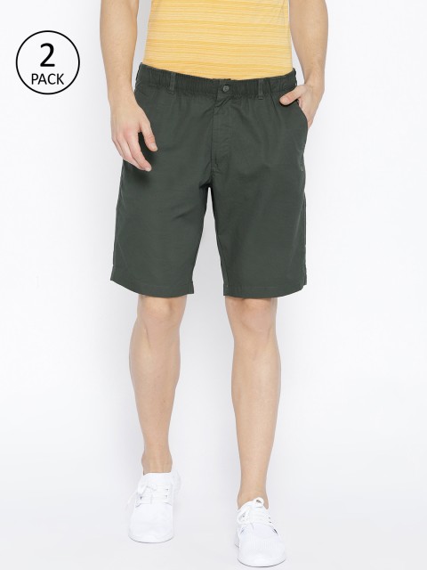 

Jockey Men Pack of 2 Olive Green Solid Regular Fit Shorts