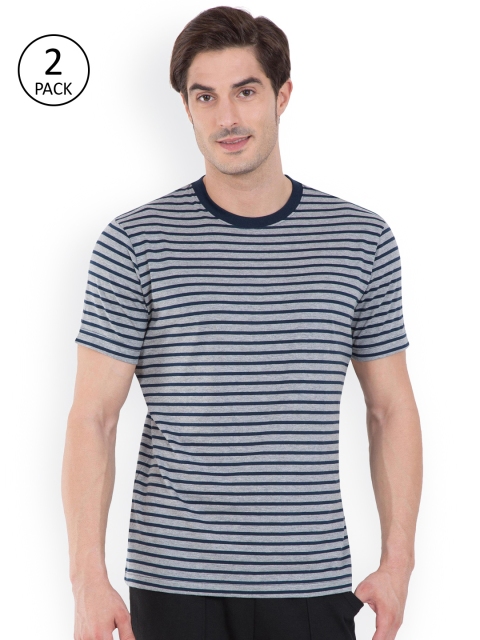 

Jockey Men Pack of 2 Grey Melange & Navy Striped Round Neck T-shirts