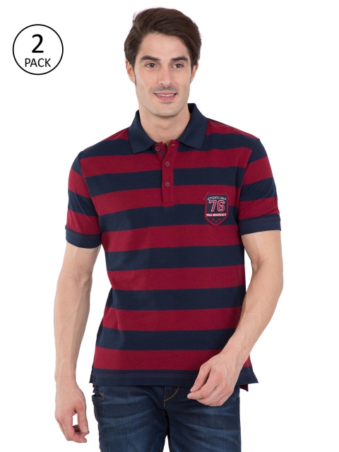 

Jockey Men Pack of 2 Navy Blue & Maroon Striped Polo Collar T-shirts