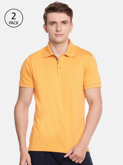 

Jockey Men Pack of 2 Mustard Yellow Solid Polo Collar T-shirts